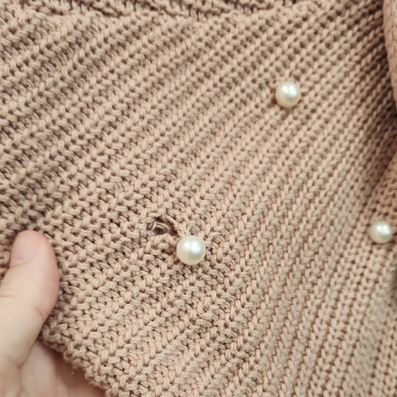 Jessica Simpson Tan V-Neck Sweater with Pearl Accents - Picture 5 of 7